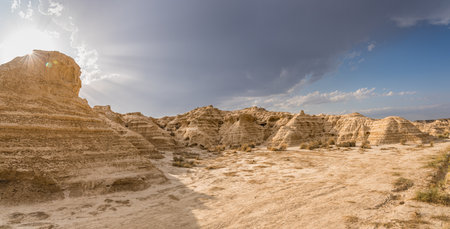 Panoramic view of Bardenas Reales in Navarra, Spain.の写真素材