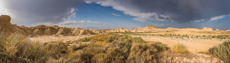 Panoramic view of Bardenas Reales in Navarra, Spain.の写真素材