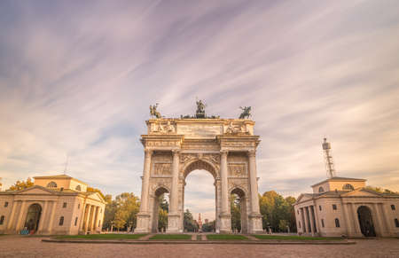 Arco della Pace - Peace Arch in autumn in Milan, Italy. Long Exposure.の写真素材