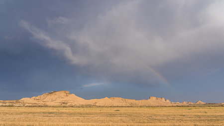 Panoramic view of Bardenas Reales in Navarra, Spain.の写真素材