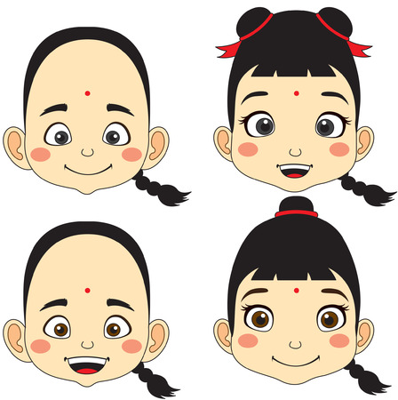 Chinese. Cartoon Face Boy and girl vector illustrationのイラスト素材