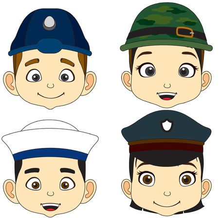 Soldier. Cartoon Face Boy and girl vector illustrationのイラスト素材