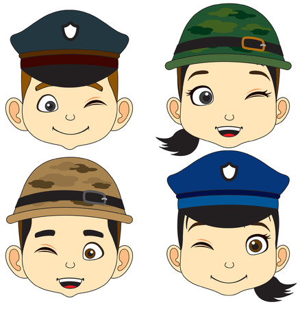 Soldier. Cartoon Face Boy and girl vector illustrationのイラスト素材
