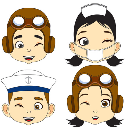 Cartoon Face Boy and girl vector illustrationのイラスト素材