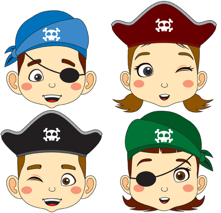 Pirate. Cartoon Face Boy and girl vector illustrationのイラスト素材