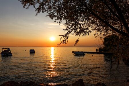 Sunset at Lake Gardaのeditorial素材