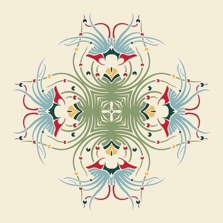 Vector round retro ornament with jellyfish elements  のイラスト素材