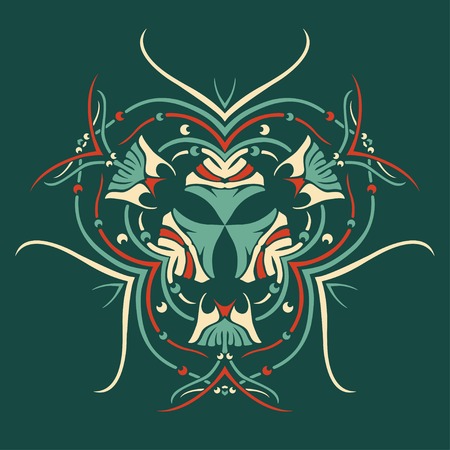 Vector round retro ornament with jellyfish elements のイラスト素材