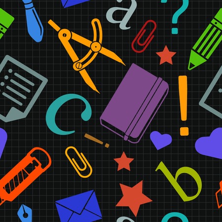 Vector seamless dark school pattern with color elements  Eps10のイラスト素材