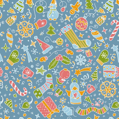 Vector christmas doodles seamless background. Hand draw. Eps10のイラスト素材