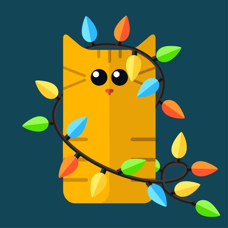 Vector color cats flat elements. Christmas cat. Eps 10のイラスト素材