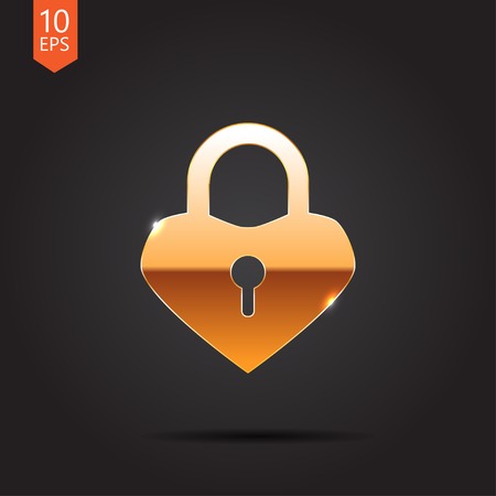 Vector gold lock heart icon isolated on dark background. Eps10のイラスト素材