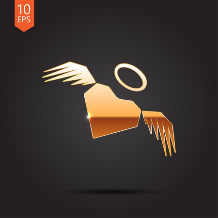 Vector gold heart with wings icon isolated on dark background. Eps10のイラスト素材