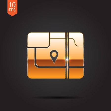 Vector gold map flat icon isolated on dark background. Eps10のイラスト素材