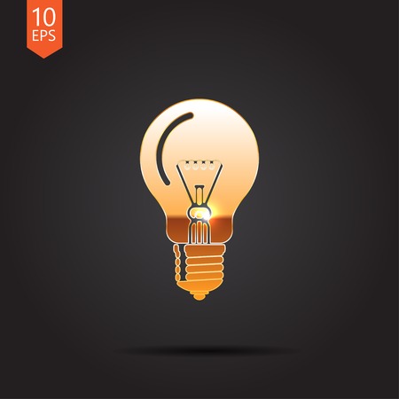 Vector gold  lightbulb icon isolated on dark background. Eps10のイラスト素材