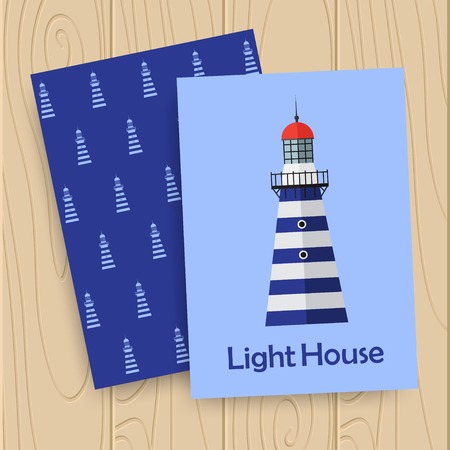 Vector document template with flat lighthouse. Eps10のイラスト素材