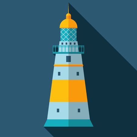 Vector flat lighthouse icon with long shadow. Eps10のイラスト素材