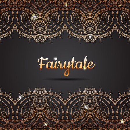 Vector gold lace ornament on dark background. Eps10のイラスト素材