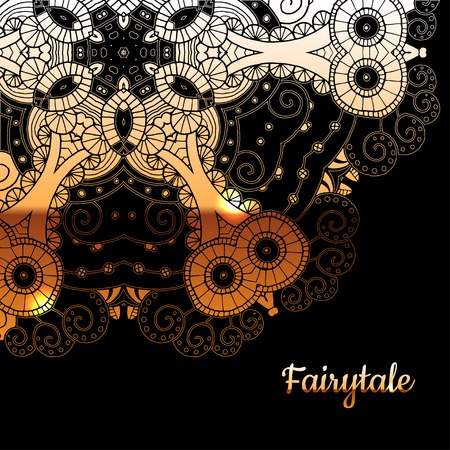 Vector gold lace ornament on dark background. Eps10のイラスト素材