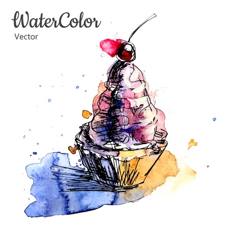 Vector hand painting abstract watercolor dessert illustration.のイラスト素材