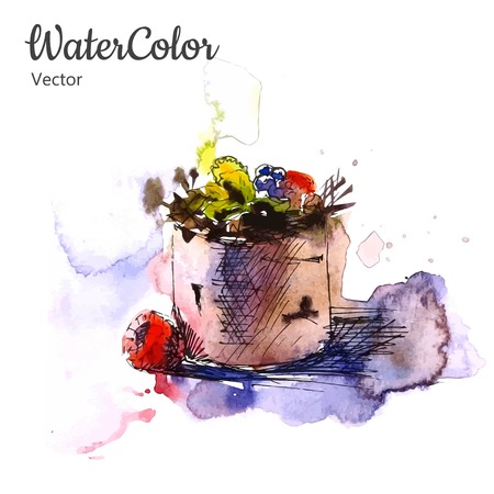 Vector hand painting abstract watercolor dessert illustration.のイラスト素材