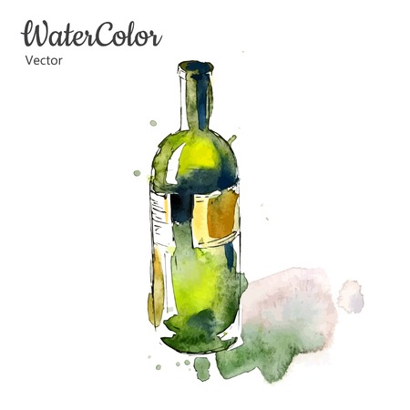 Vector hand painting watercolor illustration of wine bottle. Eps10のイラスト素材