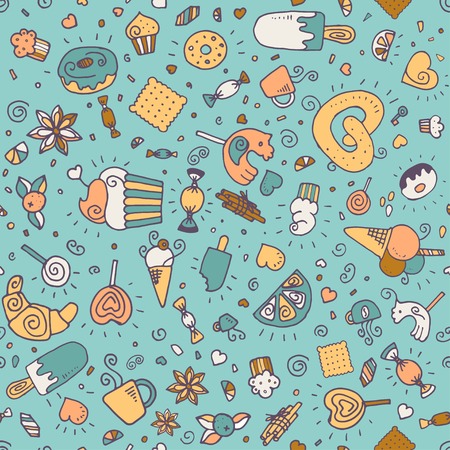 Vector seamless pattern with dessertsのイラスト素材