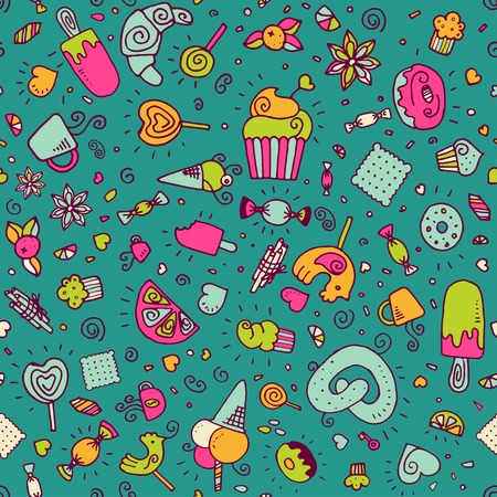 Vector seamless pattern with dessertsのイラスト素材