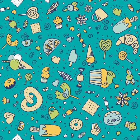 Vector seamless pattern with dessertsのイラスト素材