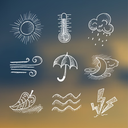 Vector retro hand draw weather icon set. Eps10のイラスト素材