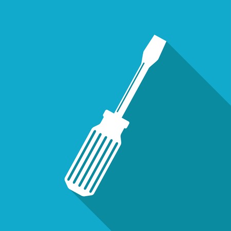 Vector flat screwdriver icon isolated on blue background.のイラスト素材
