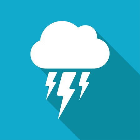 Vector flat cloud flash icon isolated on blue.のイラスト素材
