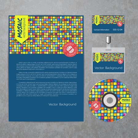 Vector corporate identity template with watercolor mosaic elements.  Eps10のイラスト素材
