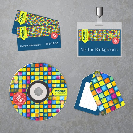 Vector corporate identity template with watercolor mosaic elements.  Eps10のイラスト素材