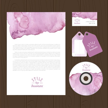 Vector corporate identity template with watercolor elements. Business card, disc, document, tag. Eps10のイラスト素材