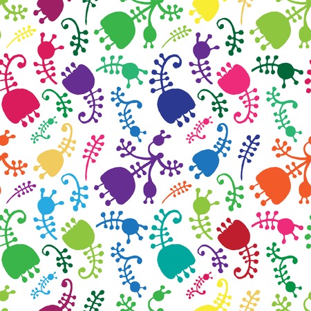 Vector colorful floral cartoon seamless backgroundのイラスト素材