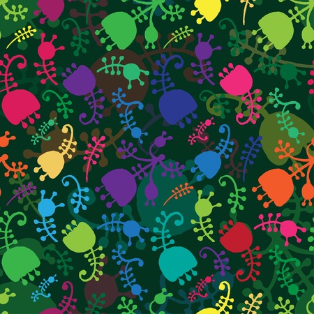 Vector colorful floral cartoon seamless backgroundのイラスト素材