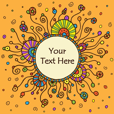 Vector round retro ornament with curl elements. のイラスト素材