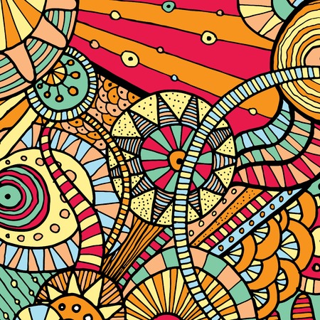 Vector hand drawing doddle ethnic pattern. Background with geometric elements. のイラスト素材