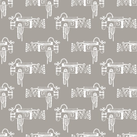 Vector hand draw retro mechanism seamless pattern. のイラスト素材