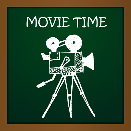 Vector chalk draw old movie camera. のイラスト素材
