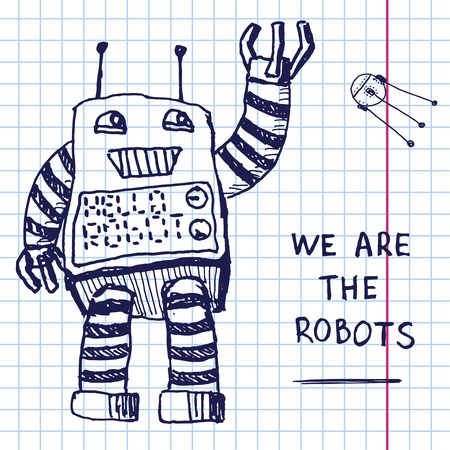 Vector hand draw robot on exersize book. のイラスト素材