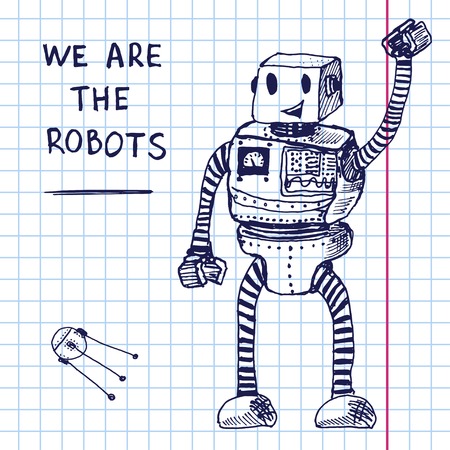 Vector hand draw robot on exersize book. のイラスト素材