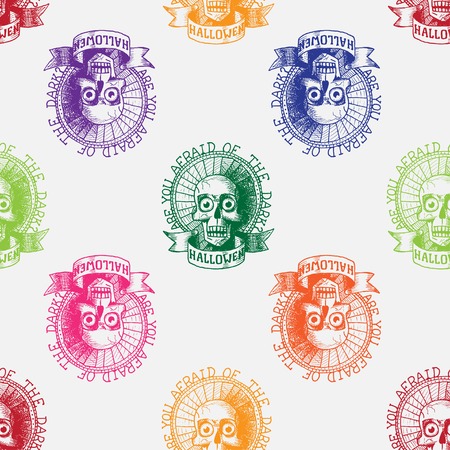 Vector halloween hand draw skull seamless pattern.のイラスト素材