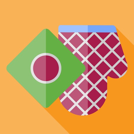 Vector retro flat kitchen glove and potholder.のイラスト素材