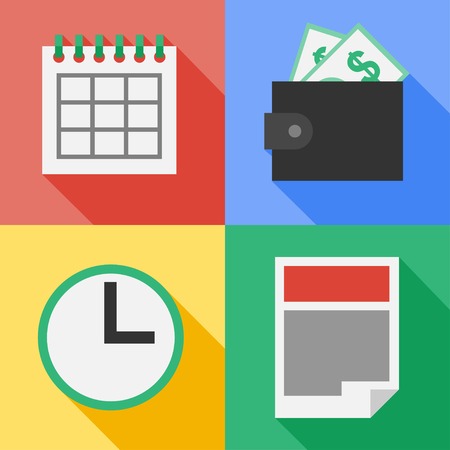 Vector flat business icon set. Calendar purse money document clock.のイラスト素材