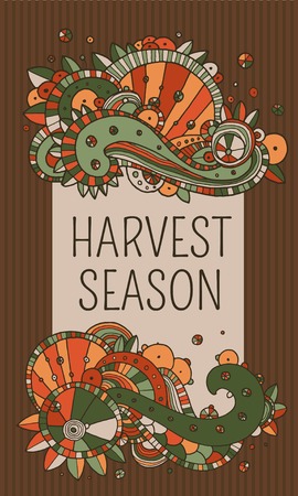 Vector retro harvest season doodle label. のイラスト素材