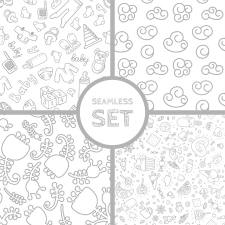 Vector set of four seamless backgrounds. Patterns for scrap-booking, fabric design.のイラスト素材