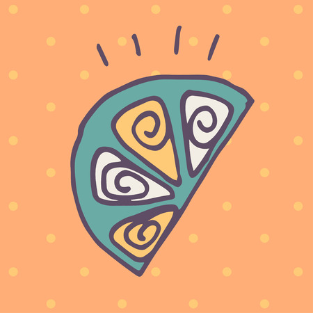 Vector doodle orange fruit slice. Flat style vector illustrationのイラスト素材