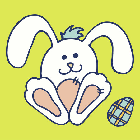 Vector Happy Easter card with flat small rabbit  のイラスト素材